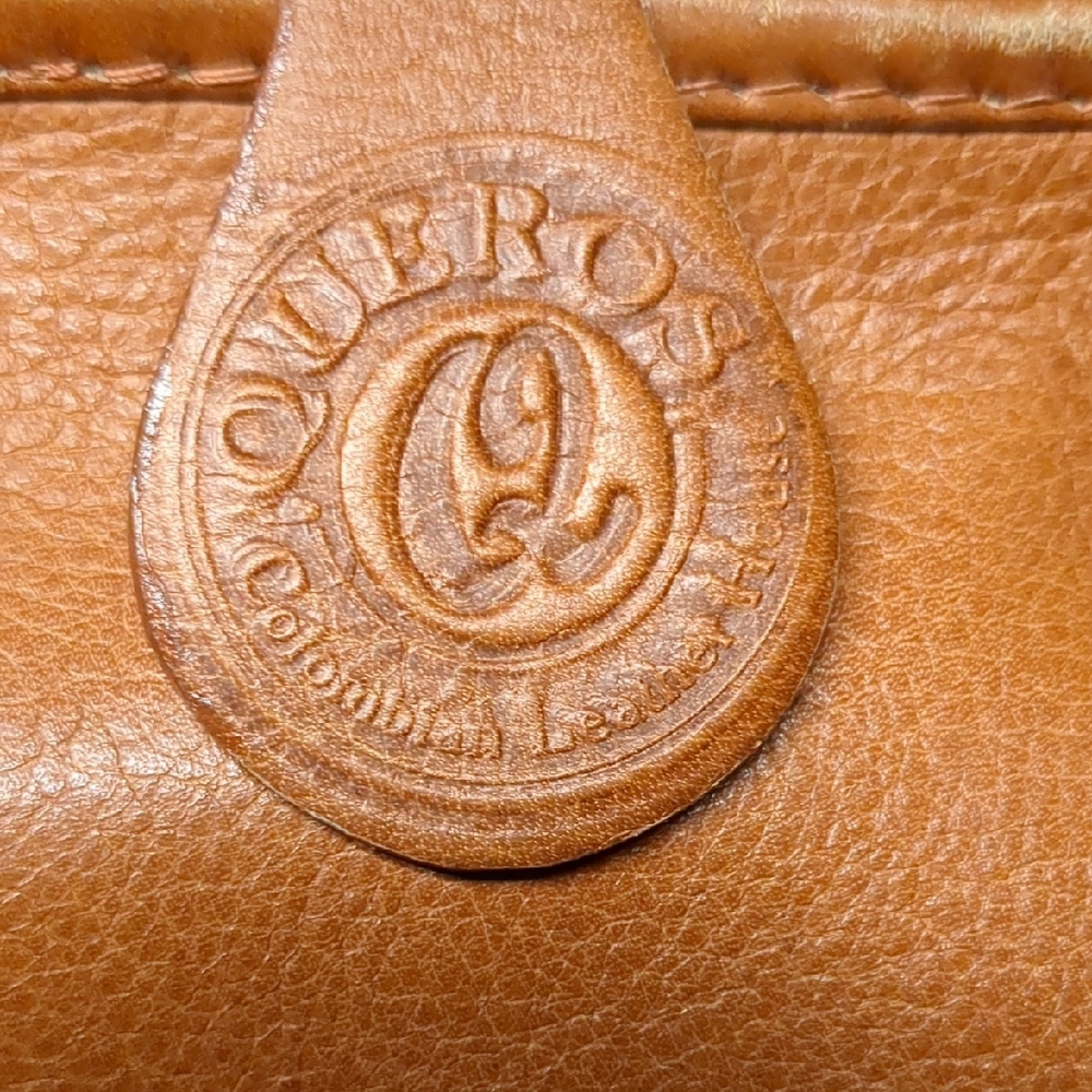 Pebbled Tan Leather Laptop Bag with Embossed Details